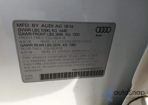 2015 Audi Q5 2.0T Premium from USA, damaged, VIN WA1LFAFP8FA041317